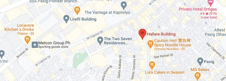 Map showing the Hallare Building in Kapitolyo, Pasig